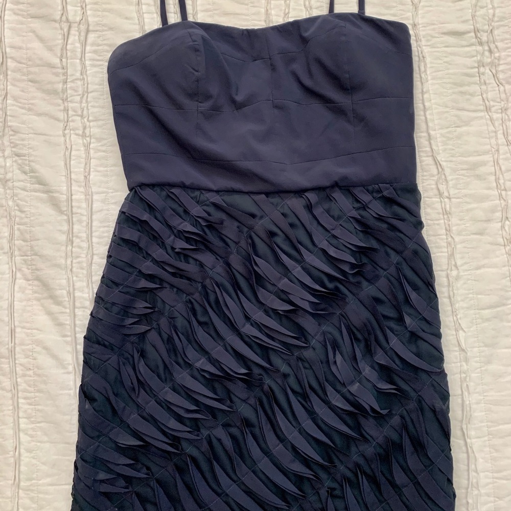 Navy Blue Strapless wave dress- Aqua